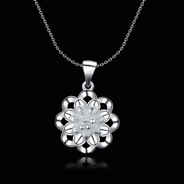 Sterling Silver Plated Necklace Pendant Flower 18 Inches 1MM Lobster B62