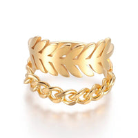 Stainless Steel Ring Wide Band Rings Leaf Chain Shape Gold Size 7 17mm Z713