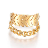 Stainless Steel Ring Wide Band Rings Leaf Chain Shape Gold Size 7 17mm Z713