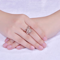 Rose Gold Plated Cocktail Ring AAA Zirconia Women Leaves B283