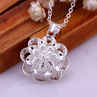 Sterling Silver Plated Necklace Pendant Flower 18 Inches 1MM Lobster B62