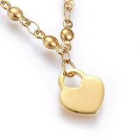 304 Stainless Steel Charm Bracelet Lobster Heart Lock Gold 8.2" 3mm  A94