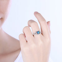 Platinum Plated Ring Womens Halo Heart AAA Zirconia Opal Stone Blue B516