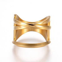 304 Stainless Steel Finger Rings Wide Band Hollow Rings Gold Size 7 17mm Z711