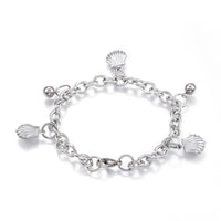 304 Stainless Steel Charm Bracelet Shell Silver 7.5" Inch 6mm Z73