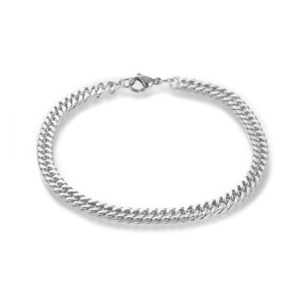 Stainless Steel Cuban Link Chain Bracelet Lobster Silver 22cm(8-5/8 inches) Z115