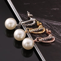 Gold Pearl Stud Drop Zirconia Earrings L105