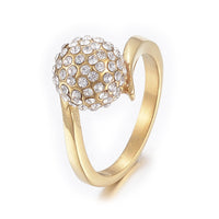 304 Stainless Steel Rhinestone Finger Rings Round Gold Size 6~9 16~19mm Z702
