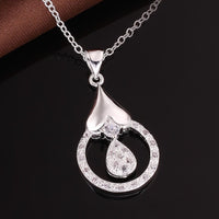 Sterling Silver Plated Necklace Pendant Drop Zirconia 18 Inches 1MM Lobster B53