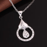 Sterling Silver Plated Necklace Pendant Drop Zirconia 18 Inches 1MM Lobster B53