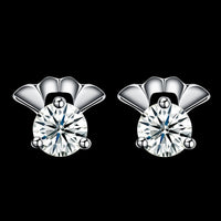 Sterling Silver Plated  Earrings Heart Stud AAA Zirconia  Push Back Clasp L747