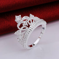 Sterling Silver Plated Fashion Ring AAA Zirconia Women Crown B376