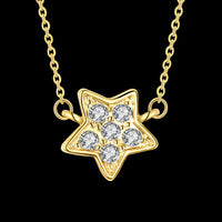 Yellow Gold Plated Necklace Pendant Star Zirconia 20 Inches 1MM Lobster B175