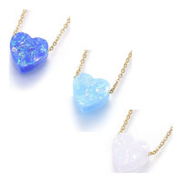 304 Stainless Steel Pendant Necklace Epoxy Resin Heart Blue Gold 18" 1.2mm  A269