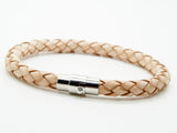 Men's Women's Braided Leather Stainless Steel Magnetic Clasp Bracelet Beige