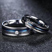 Stainless Steel Band Fashion Wedding Ring Blue AAA Zirconia Mens Unisex B467