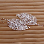 Sterling Silver Plated Chandelier Leaves Hoop Pierced Earrings L151