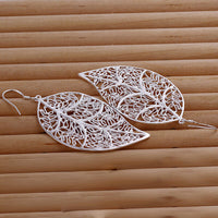 Sterling Silver Plated Chandelier Leaves Hoop Pierced Earrings L151