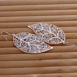 Sterling Silver Plated Chandelier Leaves Hoop Pierced Earrings L151