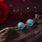 Yellow Gold Plated Earrings Stud Kallaite Blue Push Back Clasp L529
