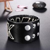 Leather Bracelet Handmade Black 9 Inches 11MM Button Clasp L518