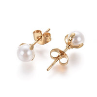 Stainless Steel Stud Earrings White Pearl Bead Earrings Back Gold 17x5mm A166