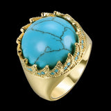 Yellow Gold Plated Halo Ring Kallaite Stone Blue B511