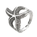 Cuff Finger Ring Wide Ring Starfish Antique Silver Size 8 Adjustable 18.5mm P403