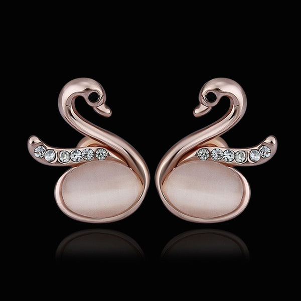 Rose Gold Cateye Zirconia Drop Stud Earrings L98