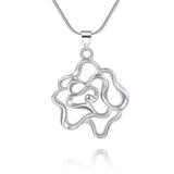 Sterling Silver Plated Necklace Pendant Flower 18" 1MM Lobster Clasp B372