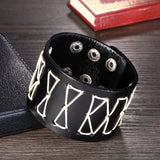 Leather Bracelet Handmade Black 9 Inches 11MM Button Clasp L518