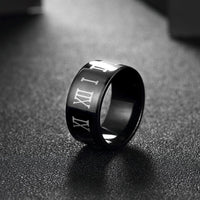 Stainless Steel Band Wedding Ring Black Men's Unisex Roman Numbers B426