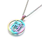 Stainless Steel Set Stud Earring Pendant Necklace Flat Round Owl 18" 10mm P7