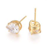 Stud Earrings 316 Stainless Steel Zirconia Teardrop 18K Gold 0.7mm Z321