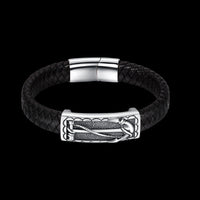 Stainless Steel Leather Bracelet 8.5 Inches 16MM Slide L369