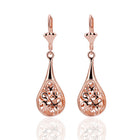 Rose Gold Filigree Teardrop Lever Back Drop Dangle Earrings L130