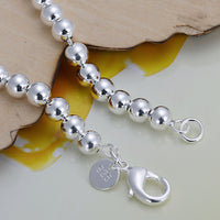 Women Sterling Silver Plated Bracelet Hollow Beads Balls 7 Inches 6MM Lobster L49