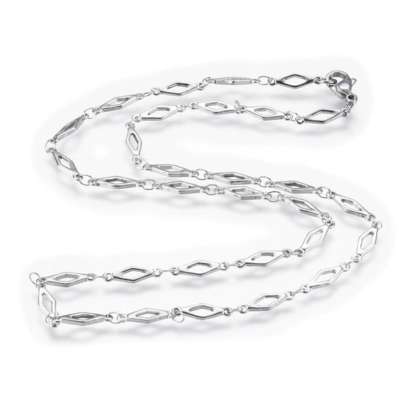 Stainless Steel Chain Necklaces Lobster Rhombus Silver 17.7 inches 45cm Z673