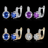 Platinum Plated Earrings Hoop Huggies AAA Zirconia Blue Latch Back Clasp L588