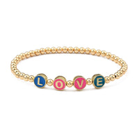 Stretch Beaded Bracelet for Valentine's Day Enamel Word Love Gold Z152