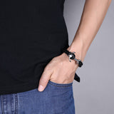 Stainless Steel Leather Bracelet 8.5 Inches 8.9MM Clip L351