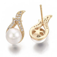 Micro Zirconia Earrings ABS Pearl Sterling Silver Plated Teardrop 18K White Z427