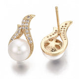 Micro Zirconia Earrings ABS Pearl Sterling Silver Plated Teardrop 18K White Z427