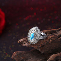 Platinum Plated Black Gunmetal Halo Plain Ring Womens Kallaite Stone Gold Blue B502