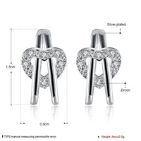 Sterling Silver Plated  Earrings Stud AAA Zirconia Push Back Heart .36" L414