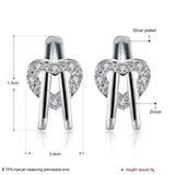 Sterling Silver Plated  Earrings Stud AAA Zirconia Push Back Heart .36" L414