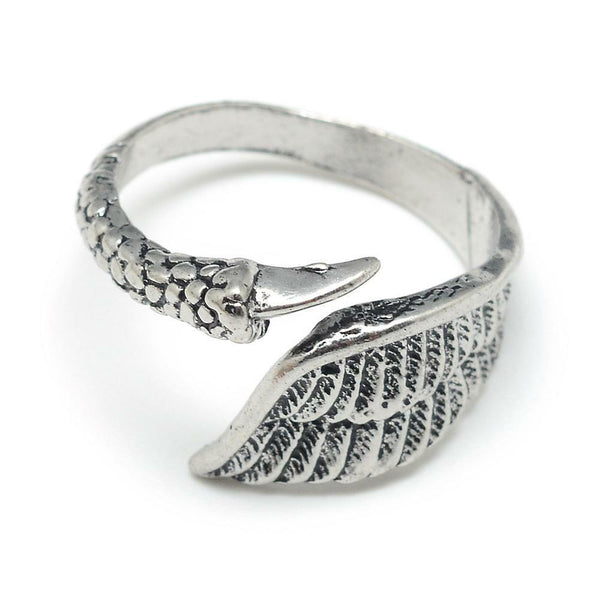 Alloy Cuff Finger Ring Wing Antique Silver Size 10 Adjustable 20mm P414