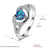 Platinum Plated Ring Womens Halo Heart AAA Zirconia Opal Stone Blue B516