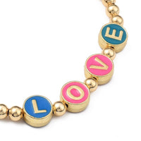 Stretch Beaded Bracelet for Valentine's Day Enamel Word Love Gold Z152