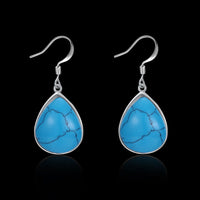 Platinum Plated Earrings Drop Dangle Kallaite Blue Fish Hook Clasp L524